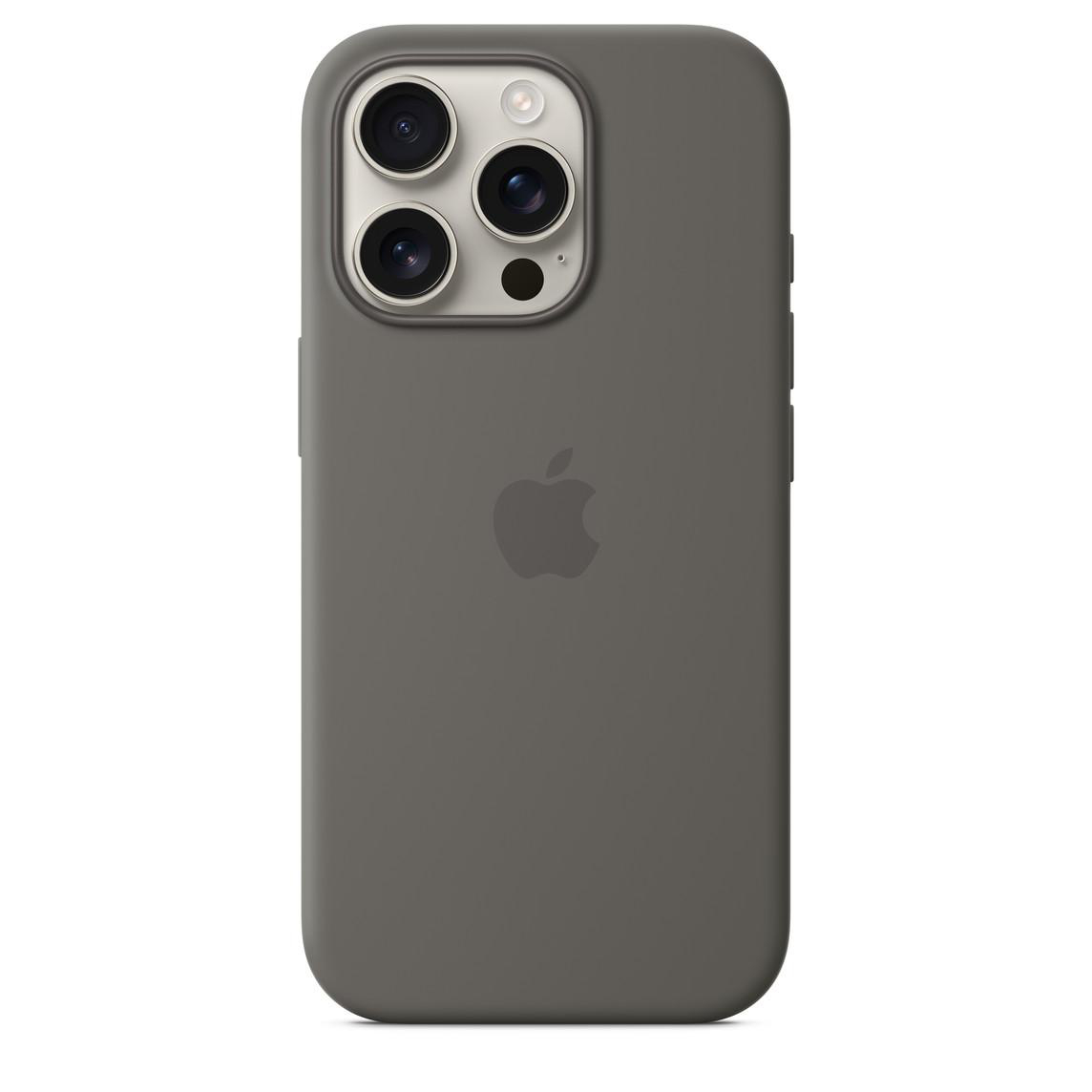 Rückseite eines dunkelgrauen iPhones mit drei Kameralinsen.