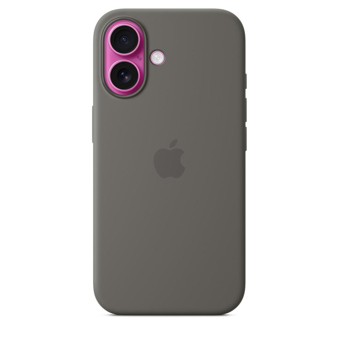 Ein dunkelgraues iPhone mit rosa Kameralinsen. Apple-Logo in der Mitte.