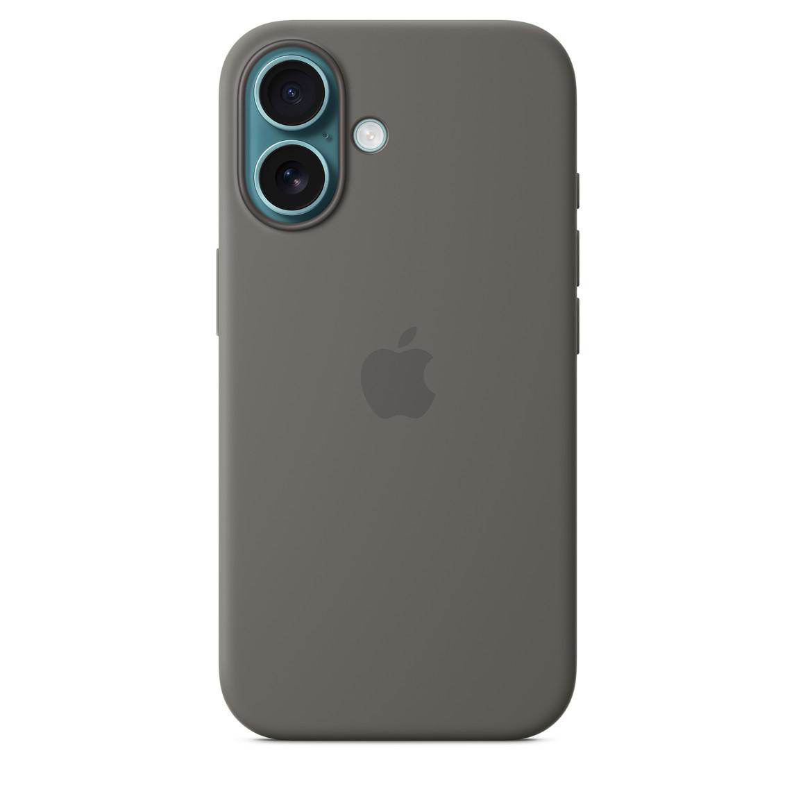 Graue Handyhülle mit Apple-Logo. Die Kamera befindet sich oben links.