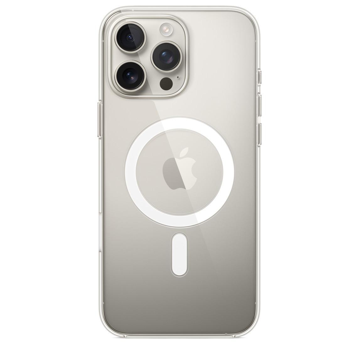 Eine transparente Handyhülle mit einem weißen Kreis und einem Apple-Logo.