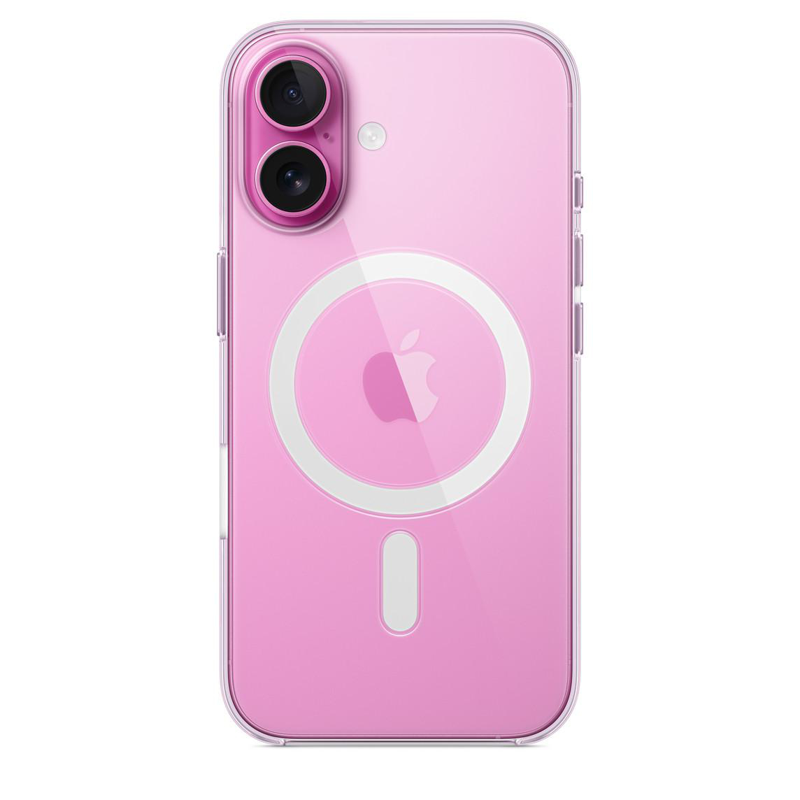 iPhone 15 Pro Hülle in Pink mit weißem Kreis auf der Rückseite und dem Apple-Logo.