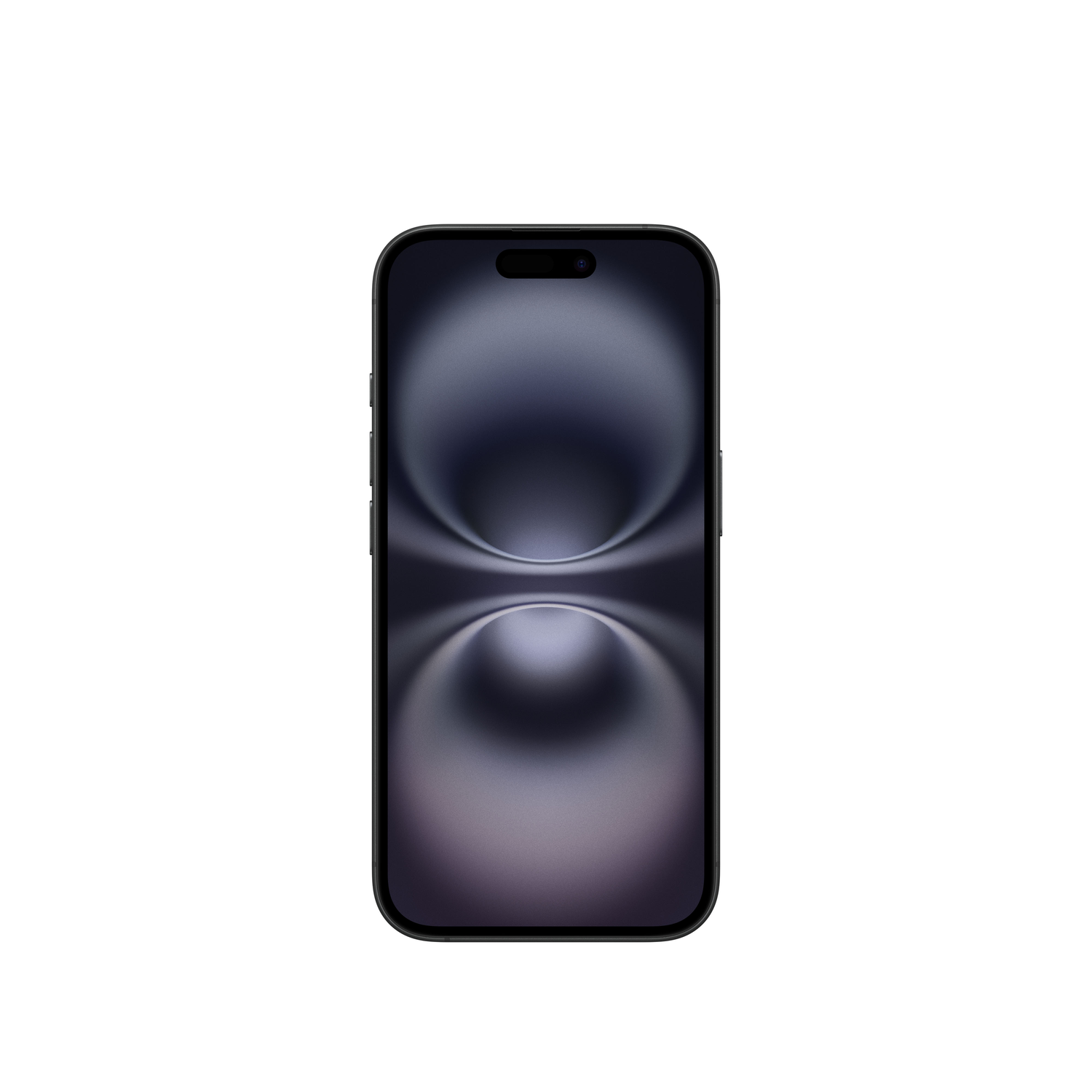 A black smartphone with a dark background, centered on a white background. The phone has a camera and a screen.