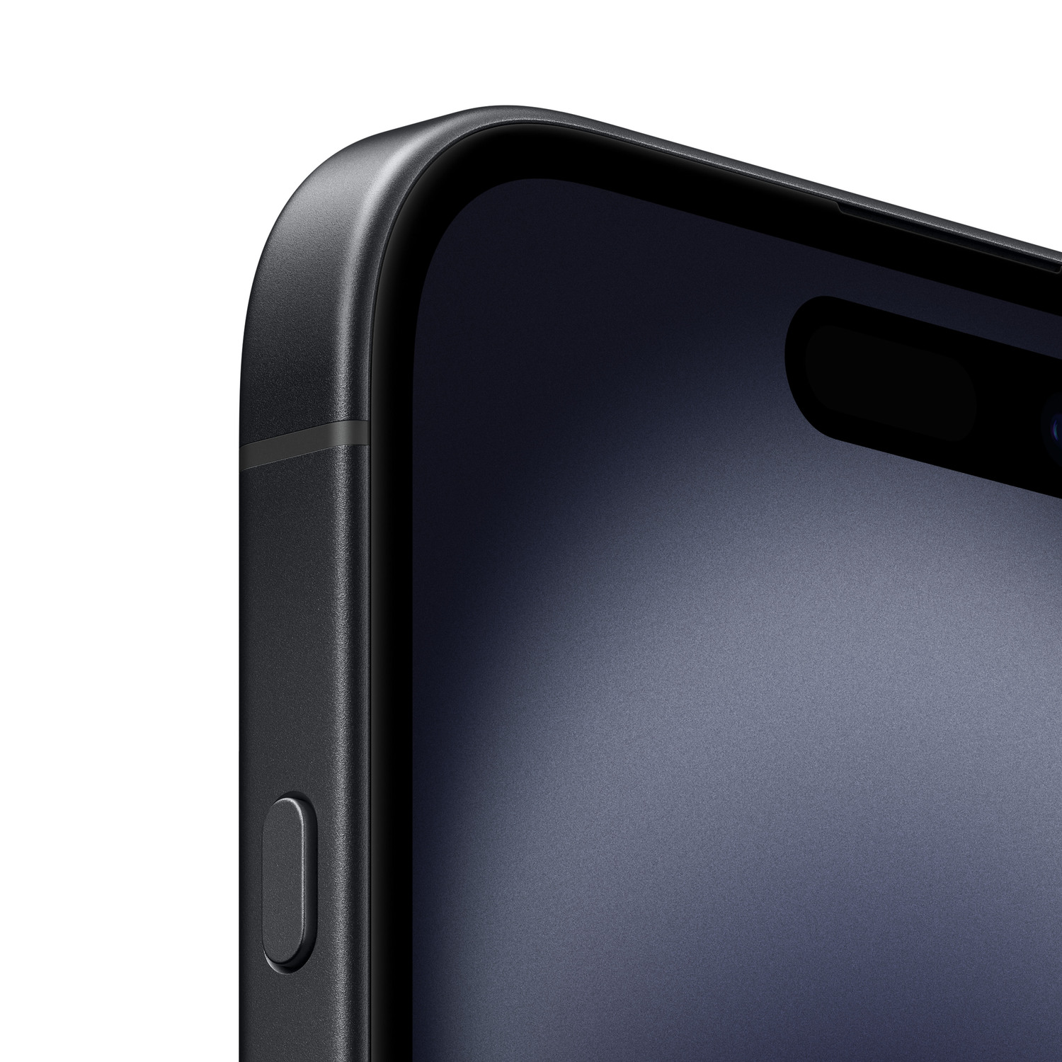 Gros plan d'un téléphone gris foncé. L'écran est noir, les bords sont arrondis.