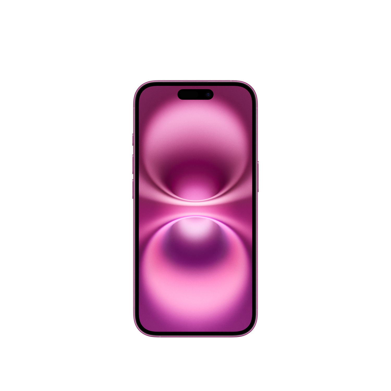 Roze telefoon op een witte achtergrond, met een zwart cameragedeelte.