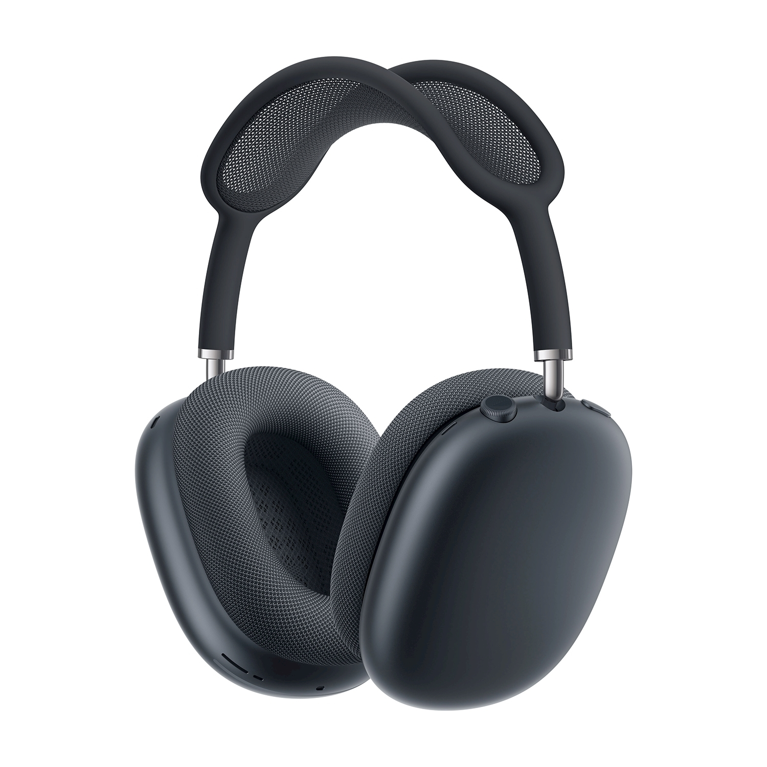 Cuffie AirPods Max grigio scuro su sfondo bianco. Le cuffie sono rivolte in avanti.