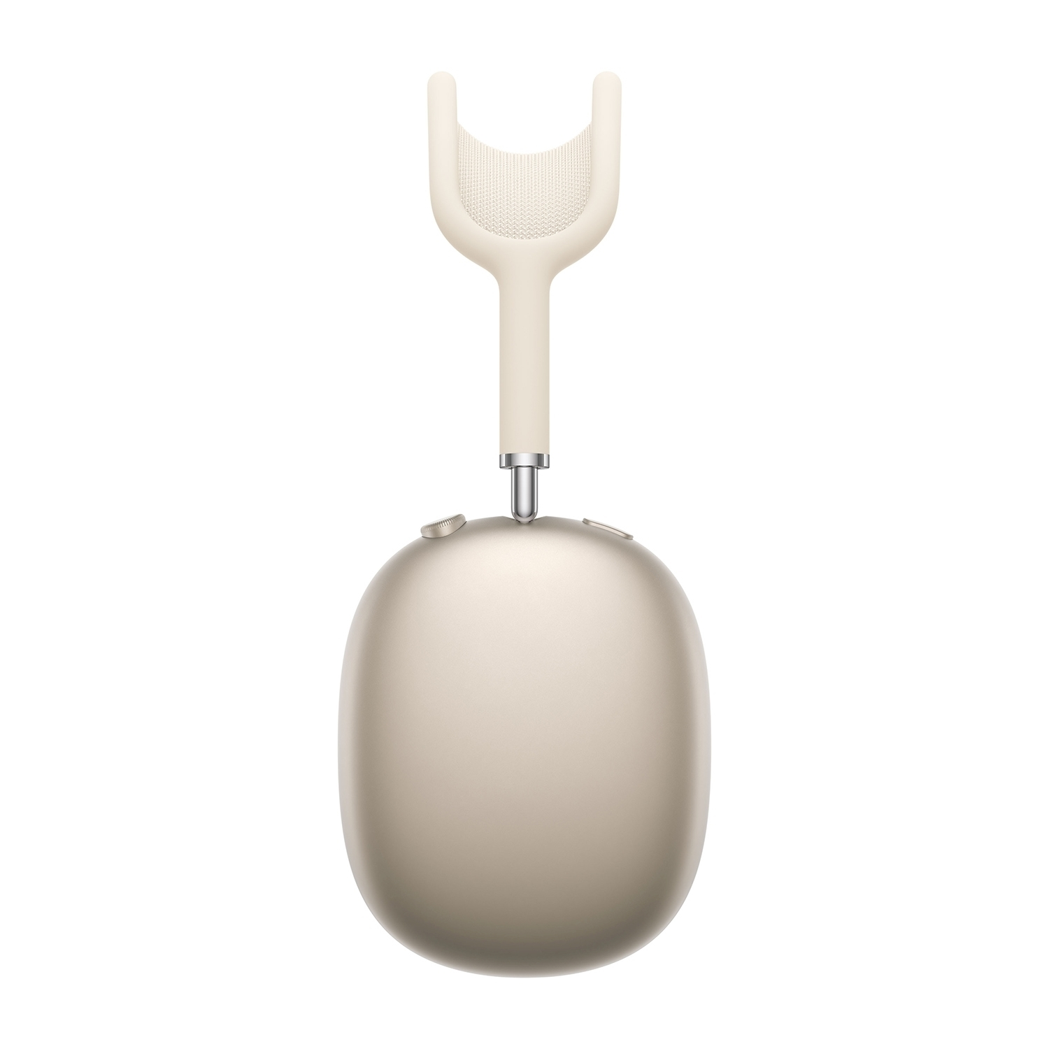 Un paio di cuffie bianche over-ear con fascia argentata. I padiglioni sono di forma ovale.
