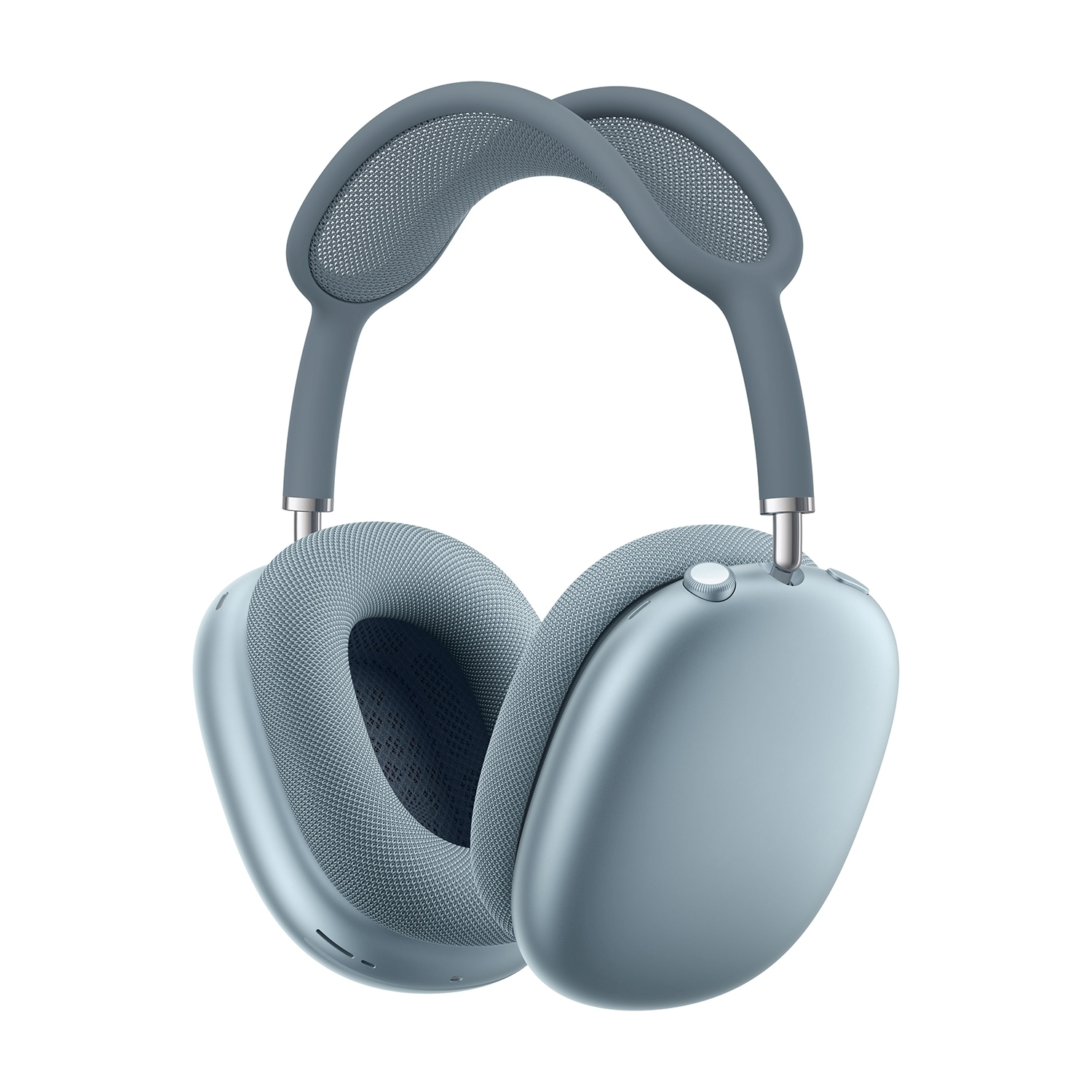 Cuffie over-ear blu. L'archetto e i padiglioni hanno un materiale morbido, simile a una rete.