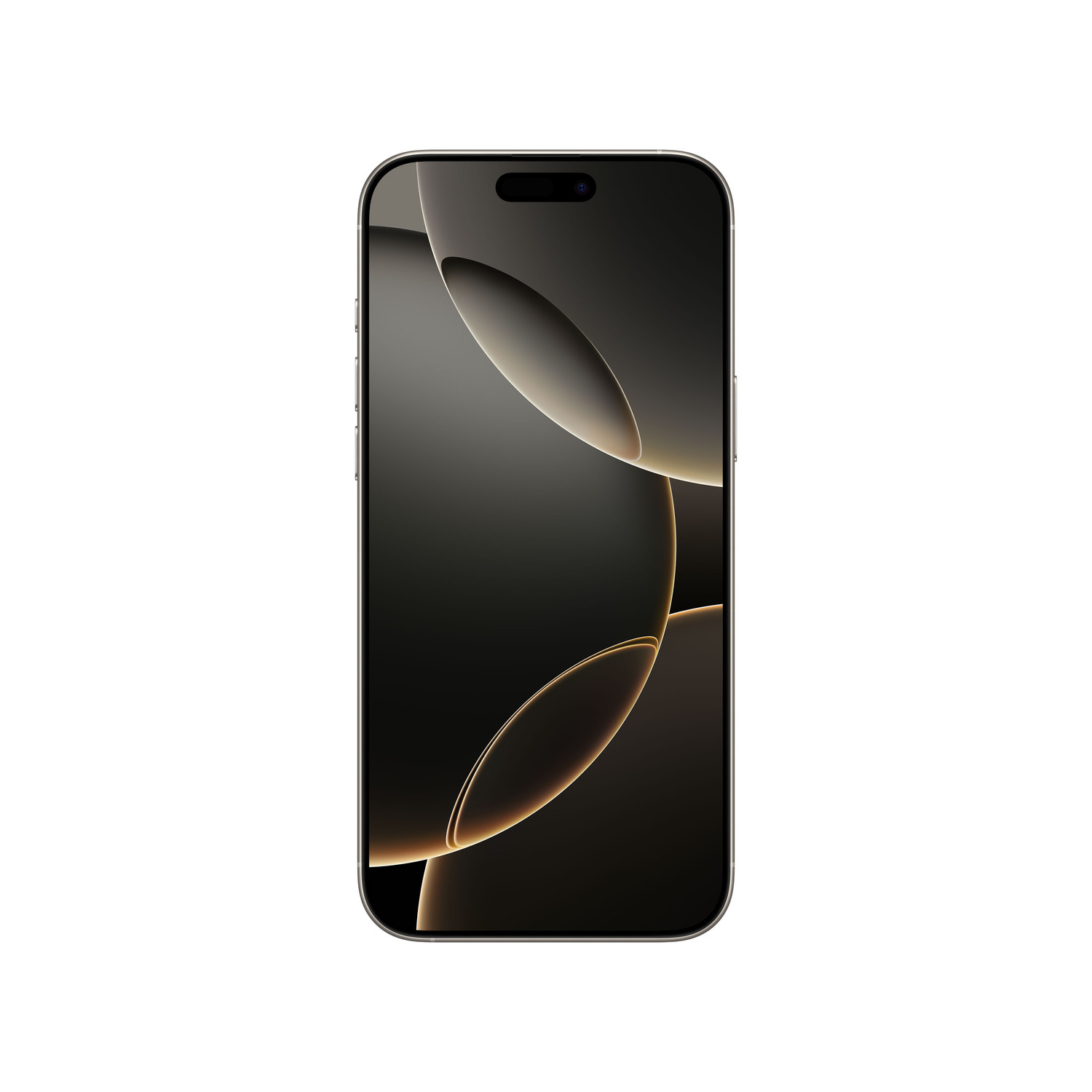 Un smartphone affichant un fond abstrait sombre avec des lignes dorées.