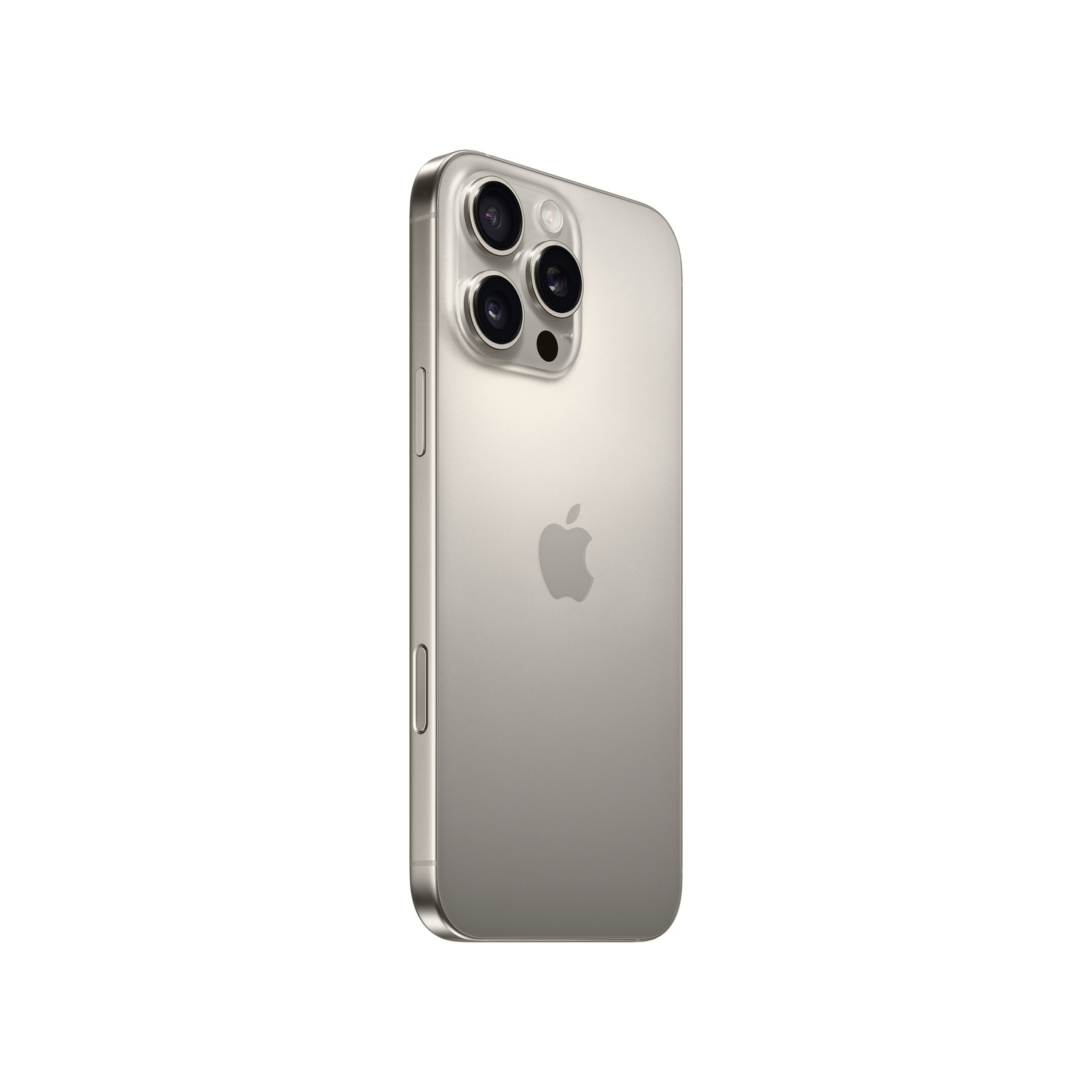 Vue arrière d'un iPhone argenté avec triple caméra et logo Apple.