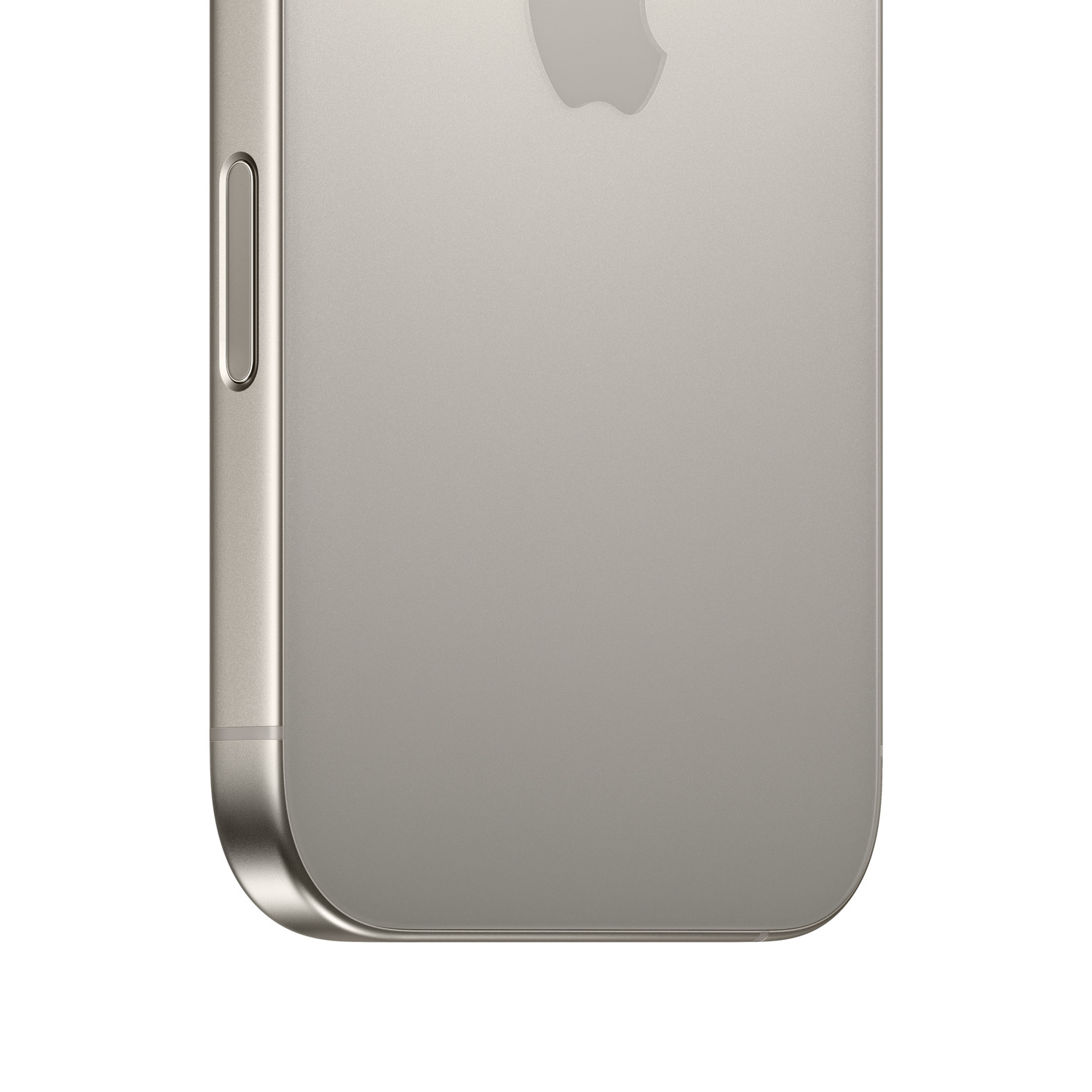 Gros plan sur le côté d'un iPhone doré, avec le bouton de volume et un fond blanc.