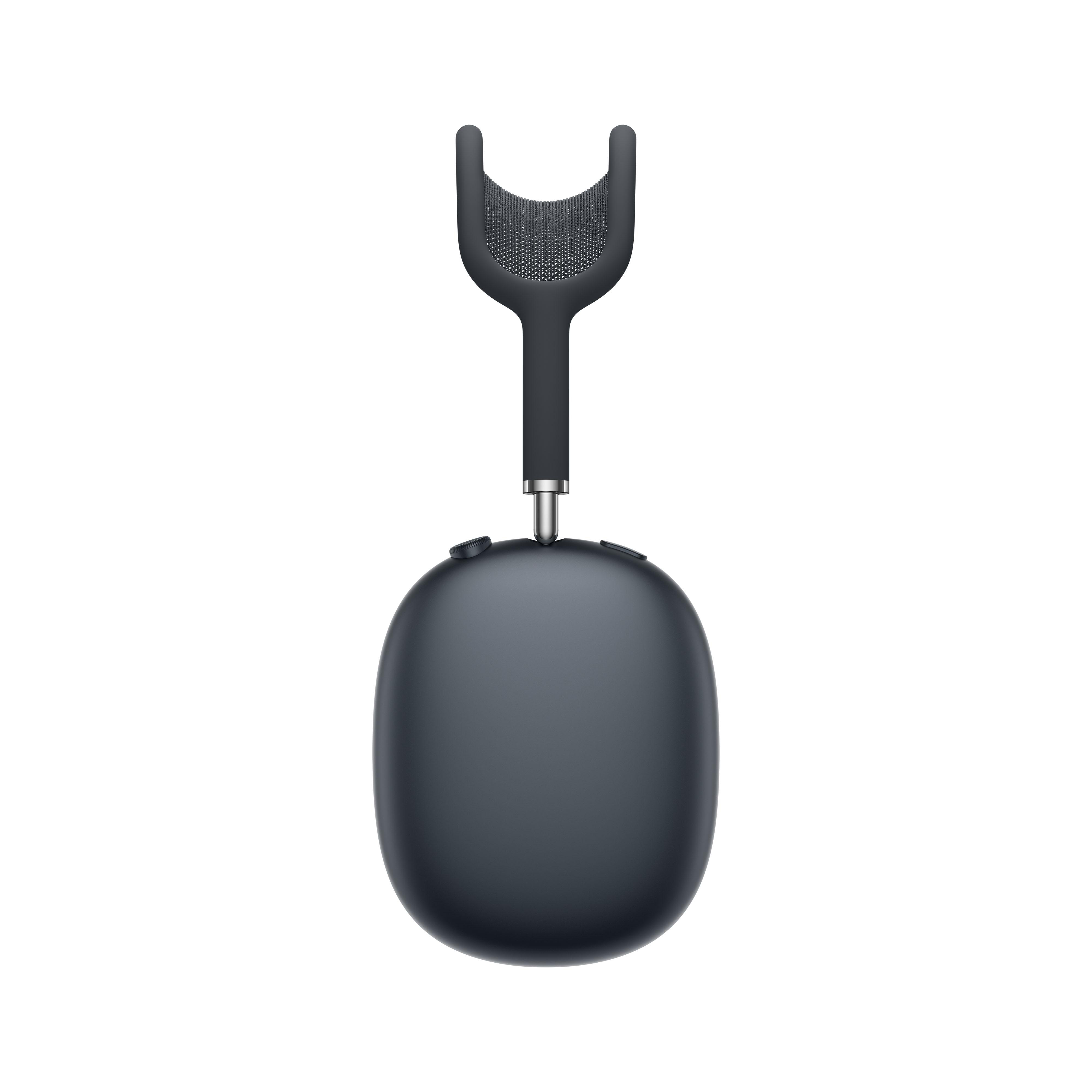 Schwarze Kopfhörer mit gewölbter Oberseite. Die Ohrmuscheln sind oval und haben ein metallisches Finish.