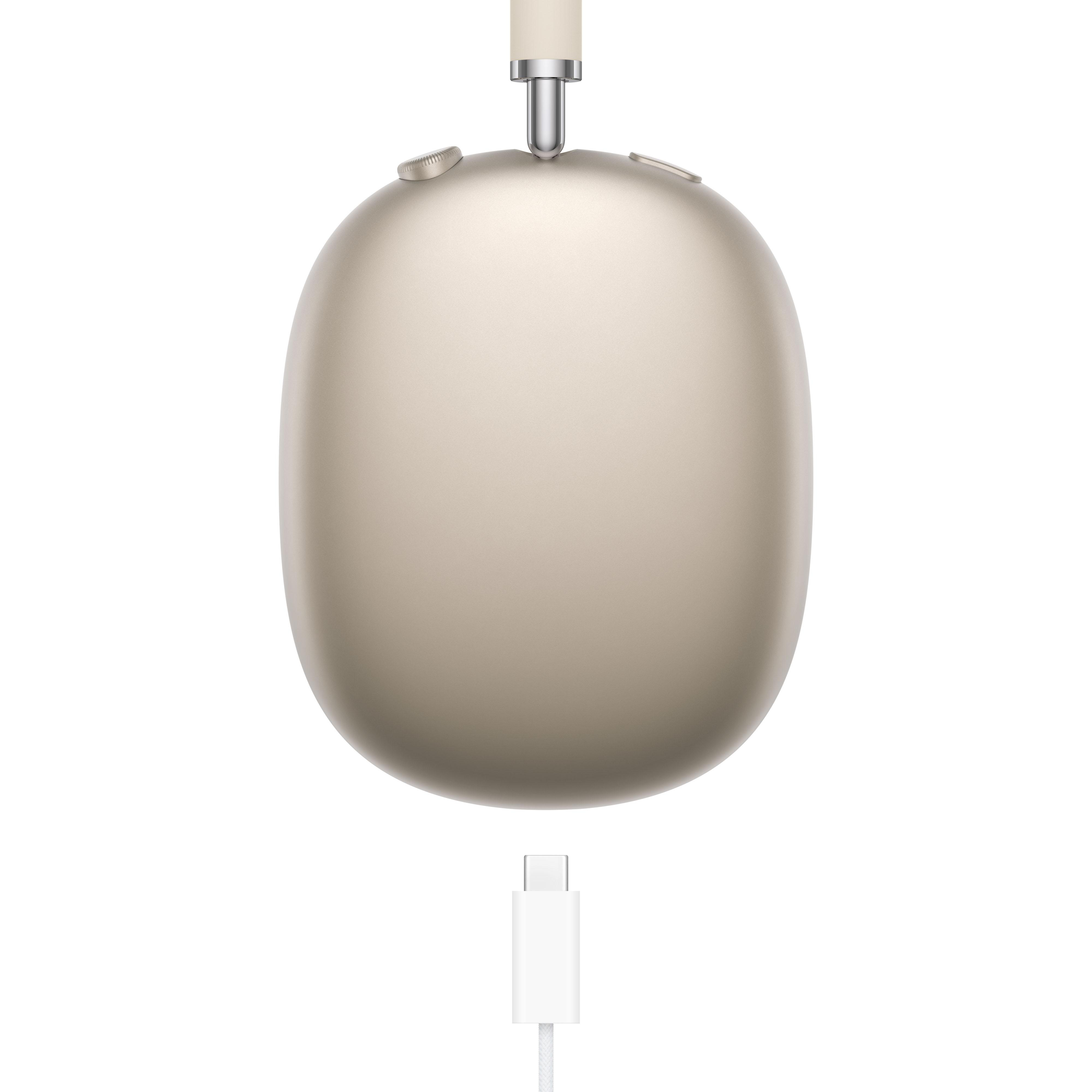 Goldene Kopfhörer mit weißem USB-C-Kabel.