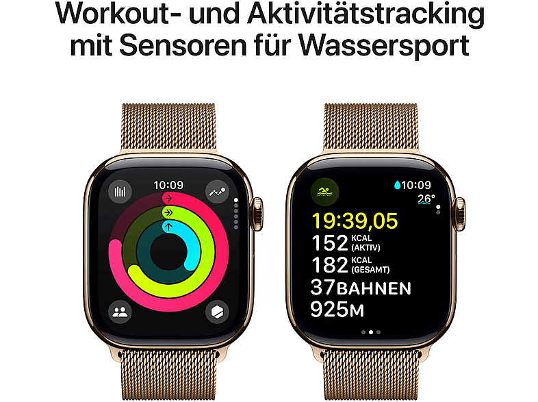 APPLE Watch Series 10 GPS + Cellular 42 mm Smartwatch Titan Milanaise, 150 - 200 mm, Gold
