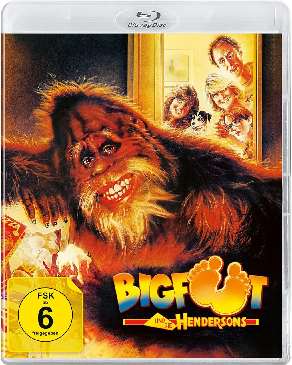 Bigfoot und die Hendersons Blu-ray-Cover. Bigfoot schaut heraus. Familie schaut hinein.