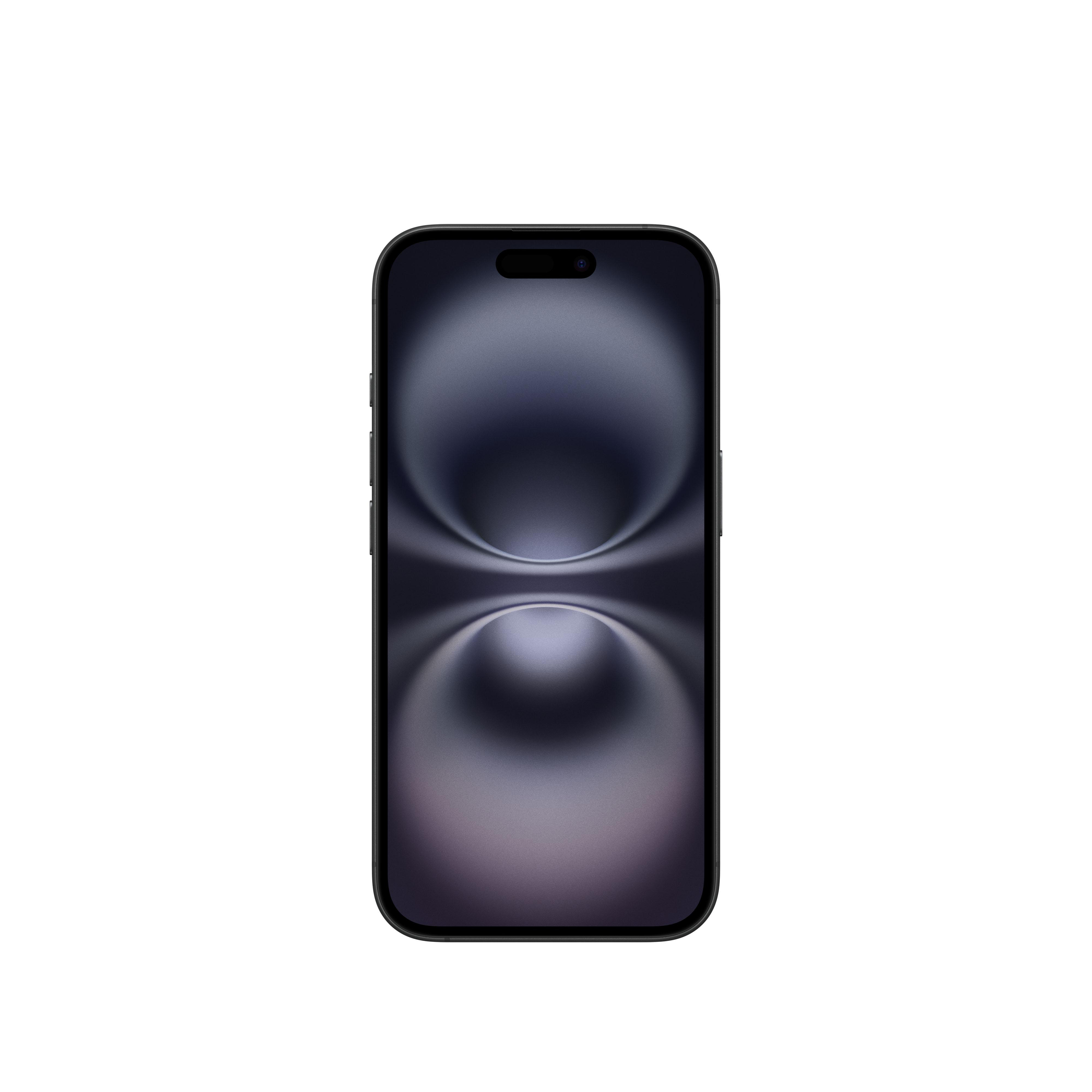 Schwarzes Smartphone mit dunklem Hintergrund. Eine Kamera-Notch ist oben sichtbar.