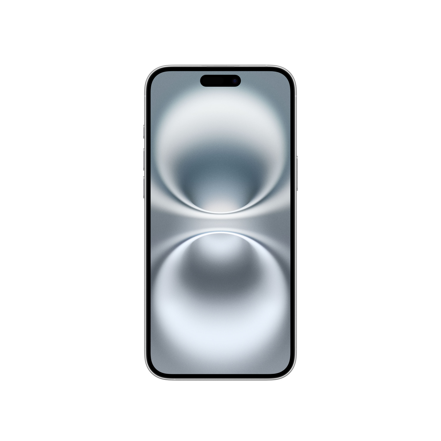Smartphone screen with a futuristic, abstract background. The screen is surrounded by a silver frame.