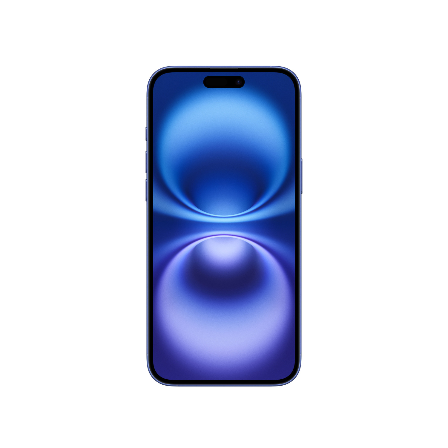 Blauw iPhone-scherm met wervelende blauwe en paarse gradiënt. Vooraanzicht. Witte achtergrond.