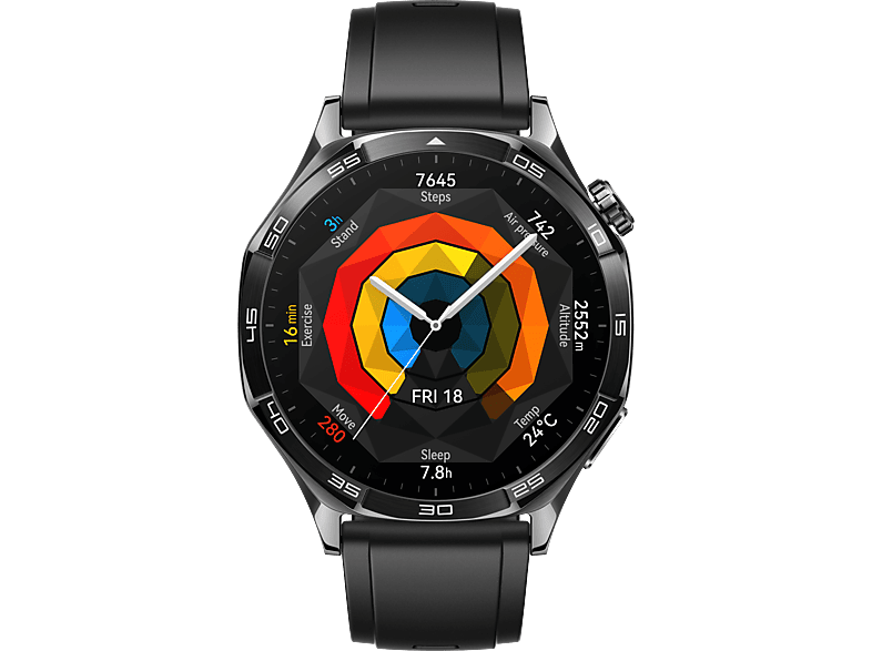 HUAWEI Watch GT 5 okosóra, fekete szilikon szíj, 46mm (55020DKM)