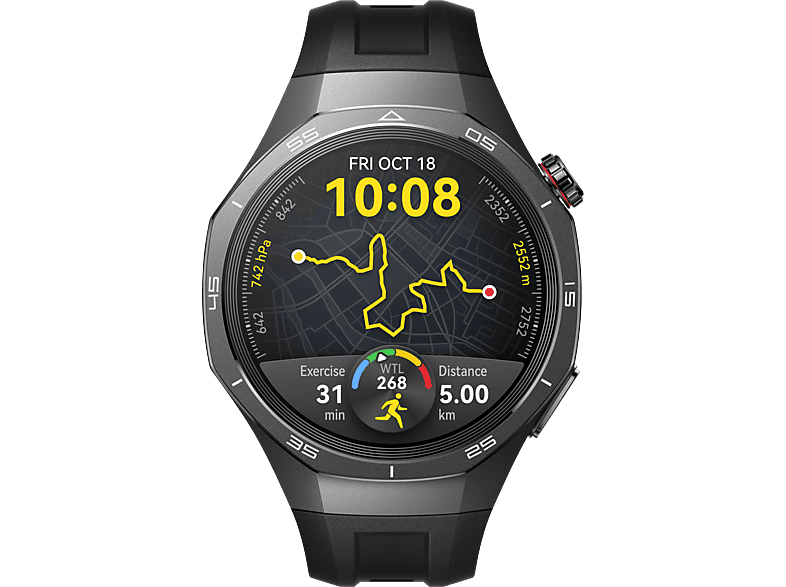 HUAWEI Watch GT 5 Pro okosóra, fekete szilikon szíj, 46mm (55020DKD)