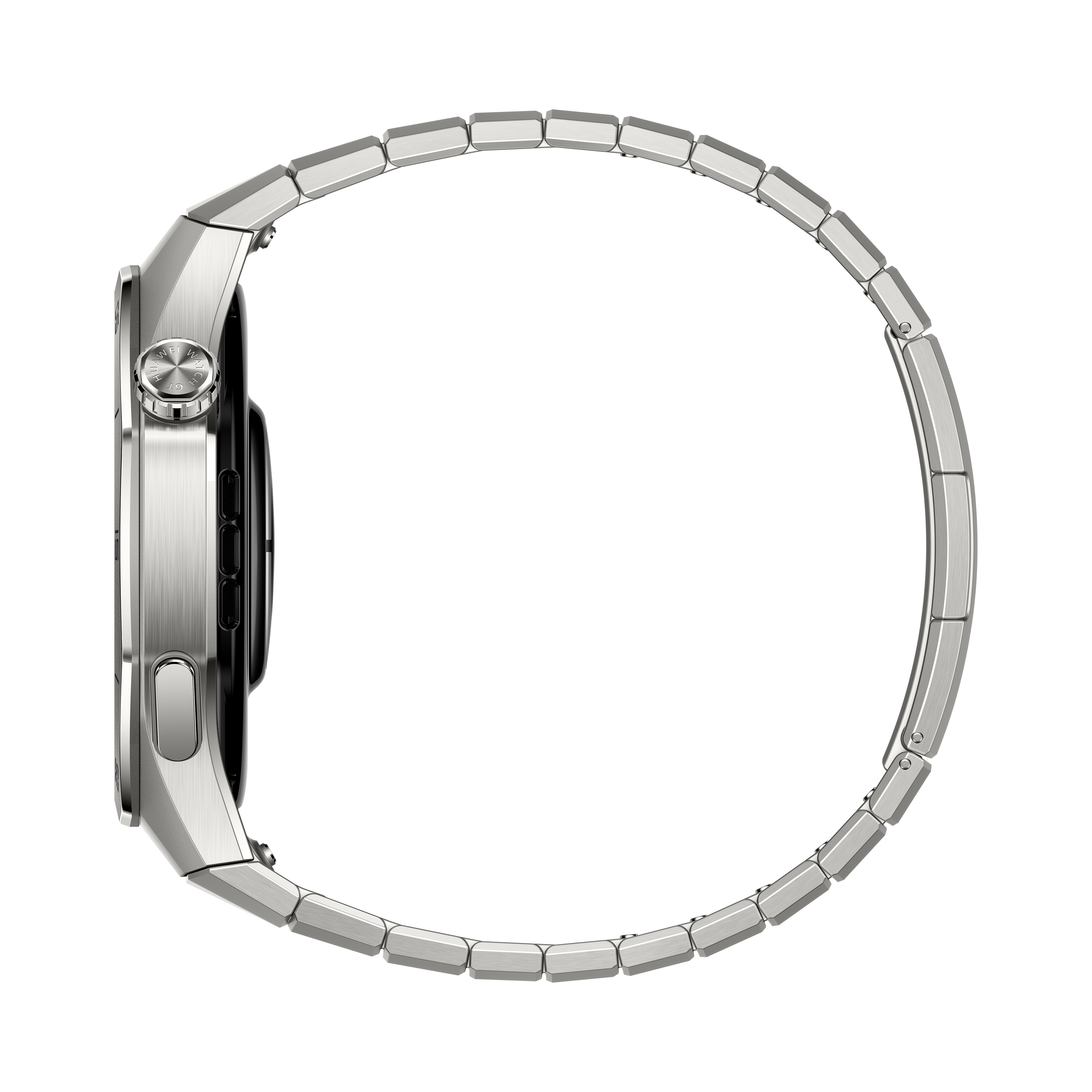 Ezüst Apple Watch oldalról, a szíj és az oldalsó gombok láthatók.