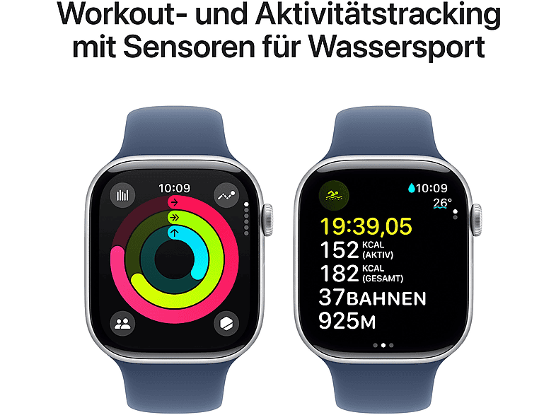 APPLE Watch Series 10 GPS 46 mm Smartwatch Aluminium Fluorelastomer, 160 - 210 mm, Silber