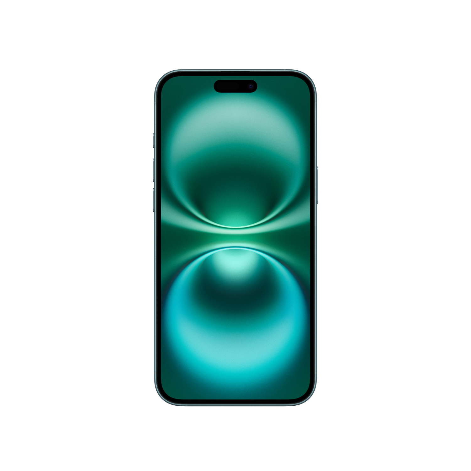 Een smartphone met een blauw frame en een scherm met een turquoise en blauw gradiëntontwerp.