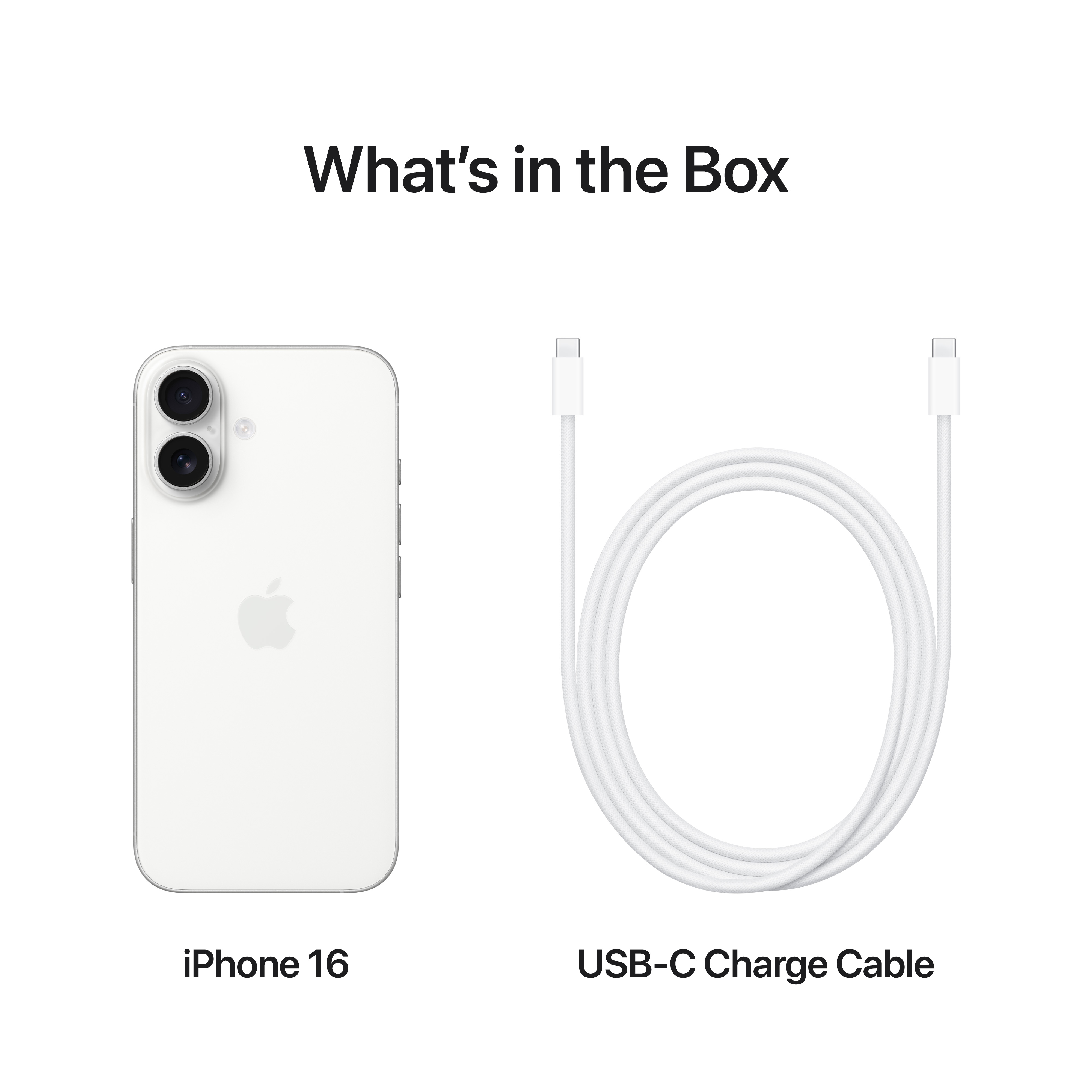 Ein iPhone 16 und ein USB-C-Ladekabel werden auf weißem Hintergrund angezeigt.