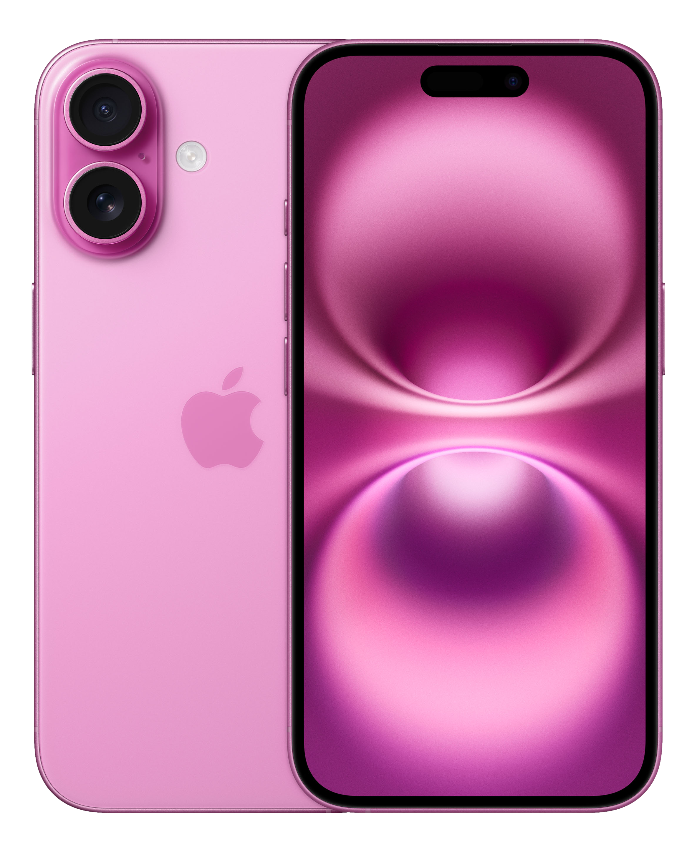 Pinkes Smartphone, zwei Rückkameras, Bildschirm mit pinkem Farbverlauf.