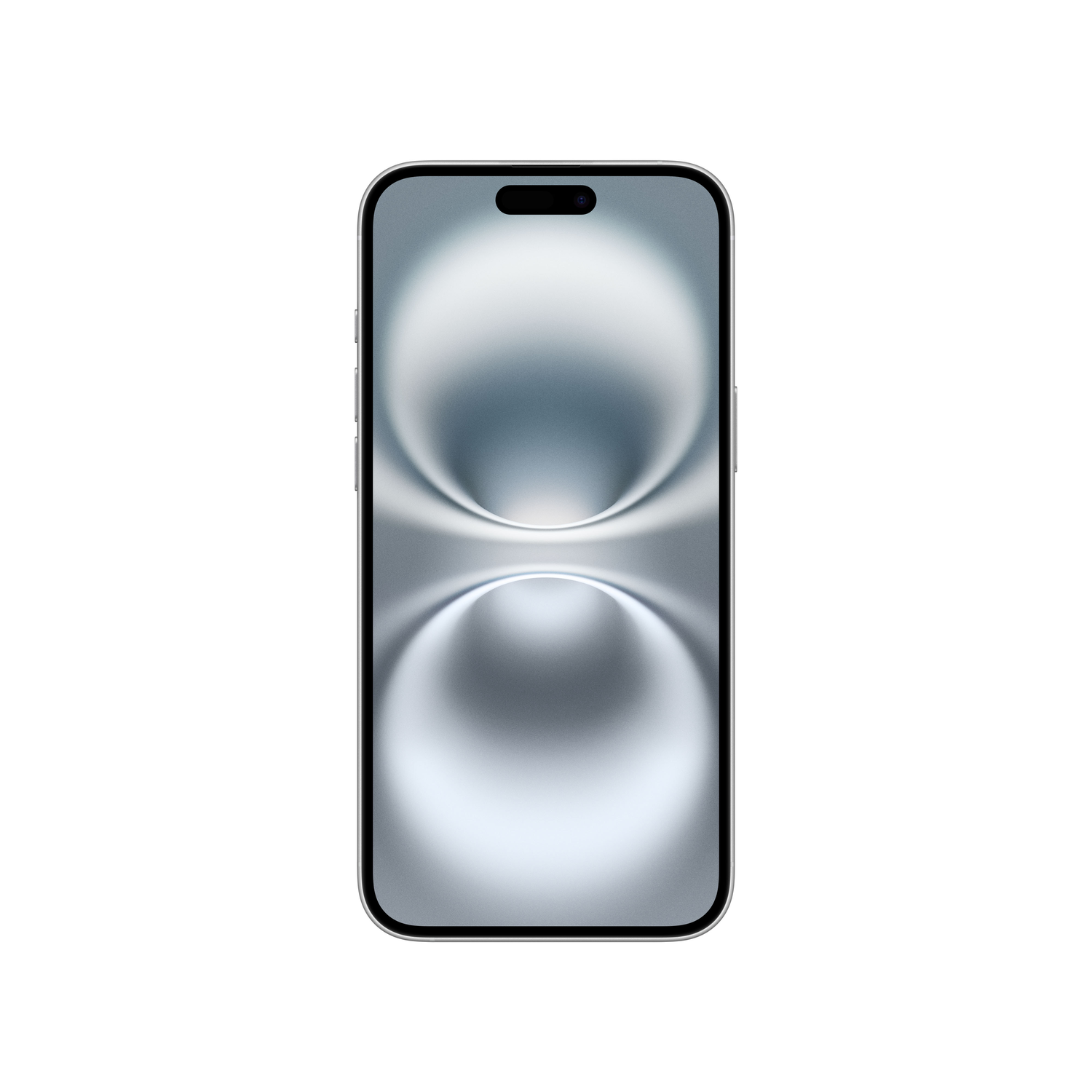 iPhone with a white and blue abstract background on the display, showcasing the screen.