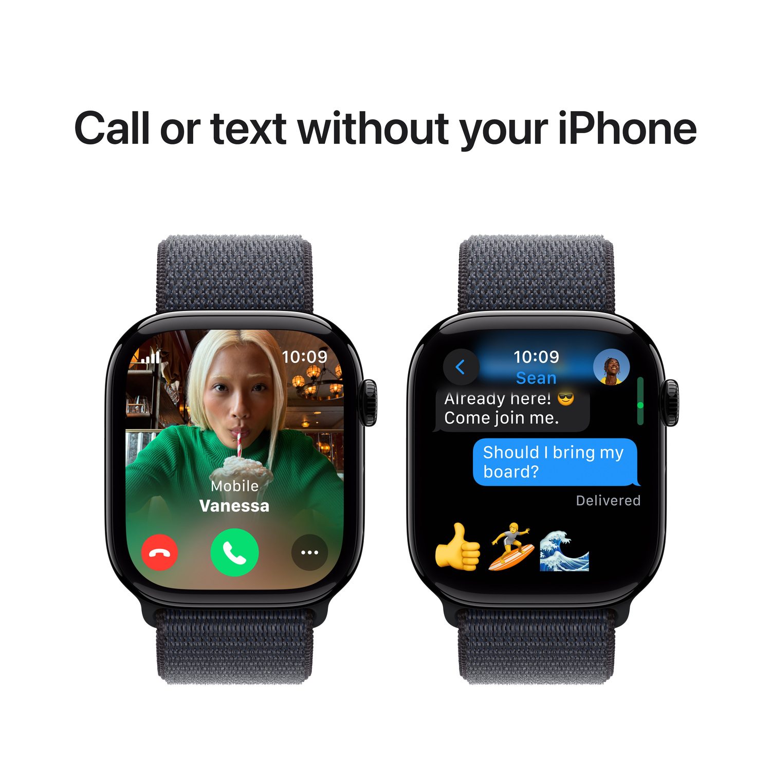 Apple Watch toont videogesprek en sms-berichten, waardoor bellen of sms'en zonder iPhone mogelijk is.