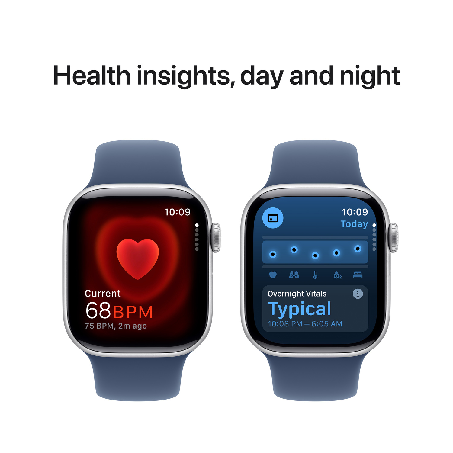 Deux montres intelligentes affichent des informations sur la santé, y compris la fréquence cardiaque et les signes vitaux nocturnes.