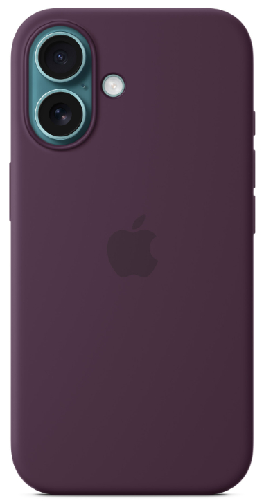 Fioletowe etui na telefon z logo Apple i obiektywami aparatu.