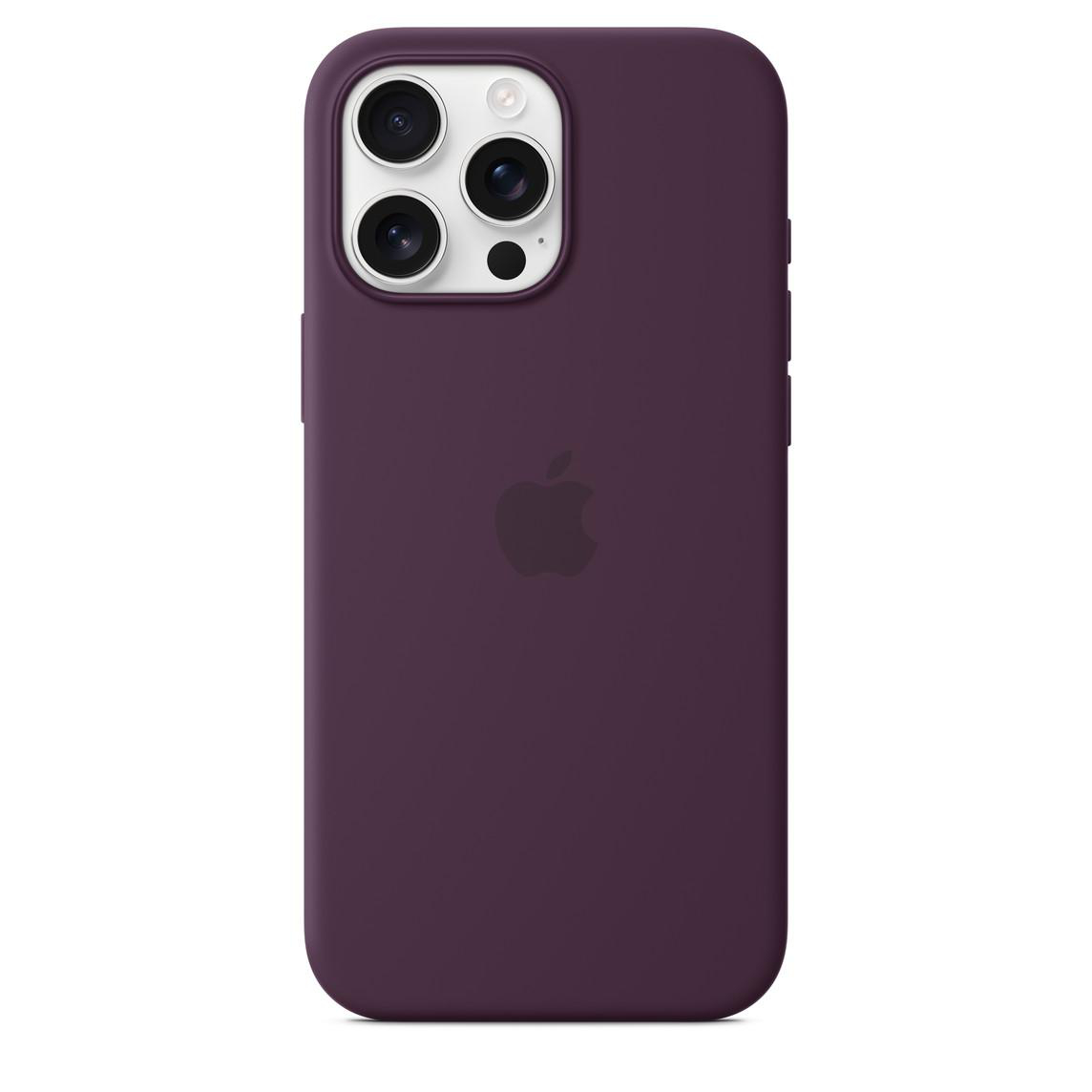 Eine lila iPhone-Hülle mit drei Kameralinsen und einem Apple-Logo.