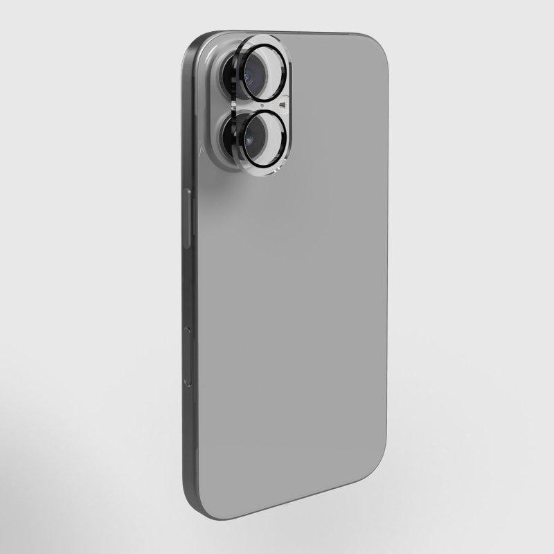 Die Rückseite eines hellgrauen Smartphones mit zwei Kameralinsen auf weißem Hintergrund.