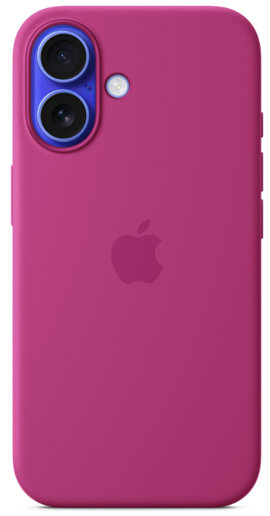 Różowe etui na telefon. Posiada aparat z dwoma obiektywami i logo Apple z tyłu.