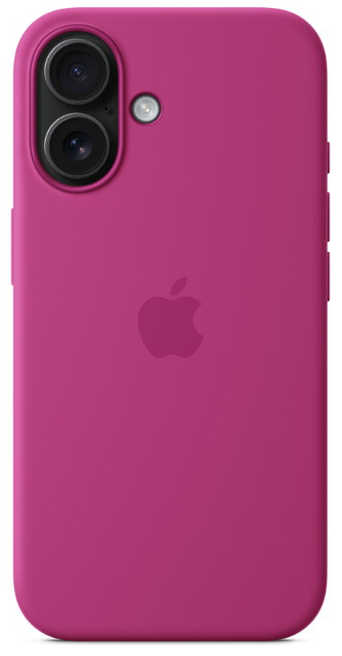 Różowe etui na telefon z logo Apple, z podwójnymi obiektywami aparatu i lampą błyskową z tyłu.