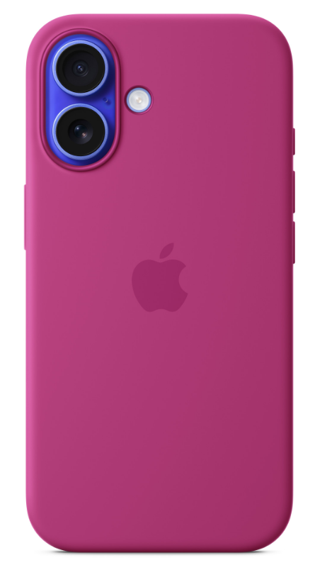 Pinke Handyhülle mit Kameraausschnitten und Apple-Logo.