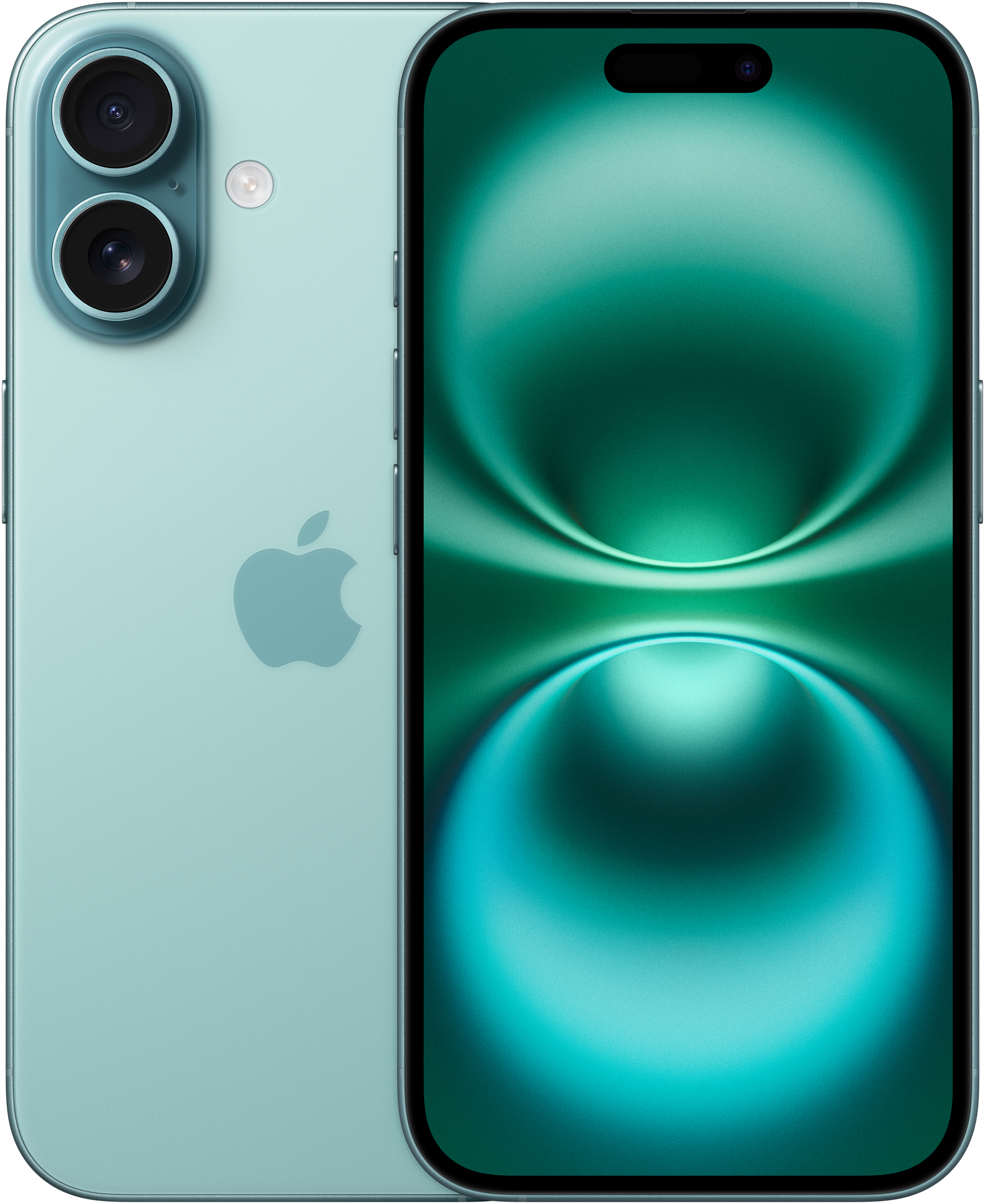 Menta zöld iPhone, elülső és hátsó nézet. Képernyő elmosódott, absztrakt dizájnt mutat.