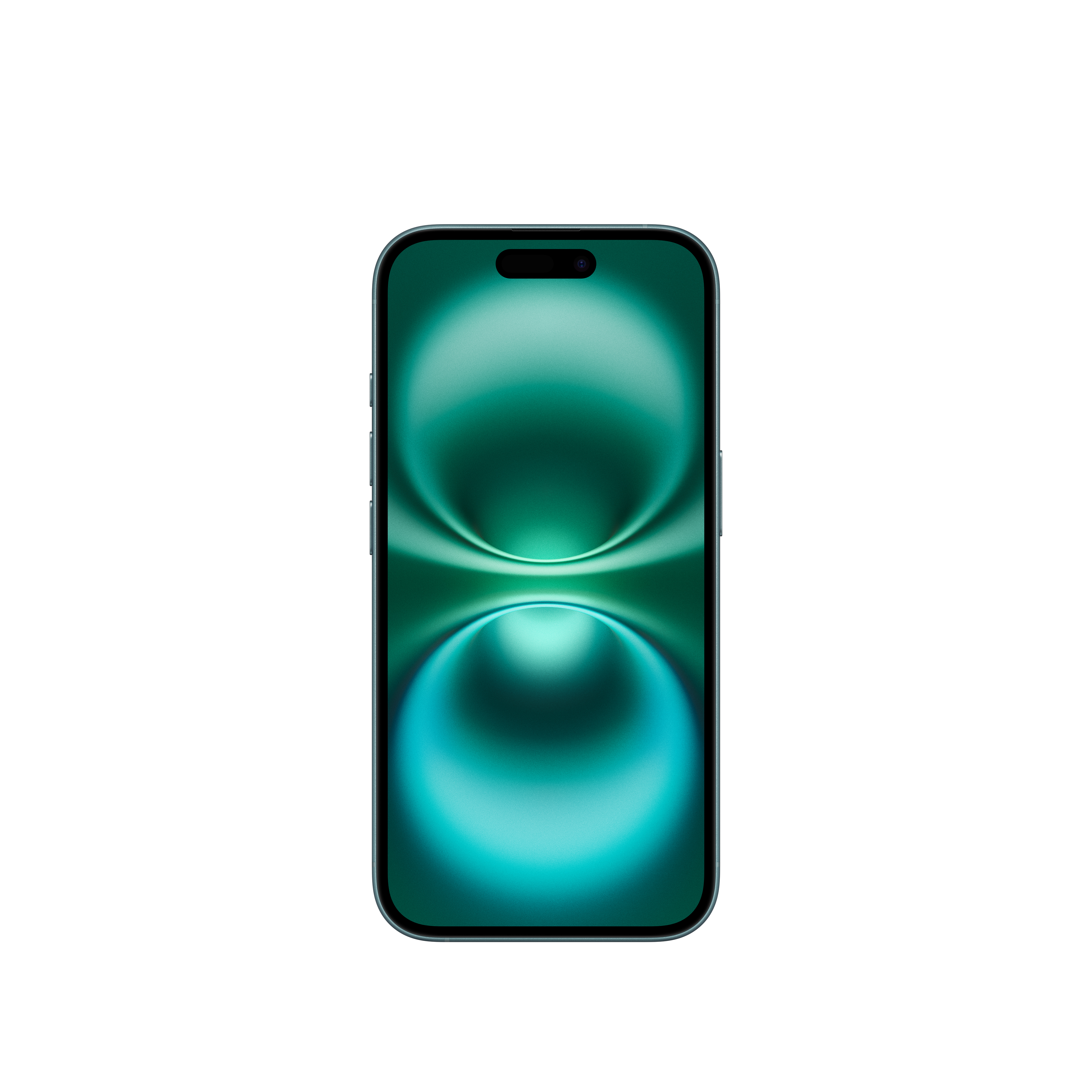 Kék telefon, elülső kamerával, tabletta formában, türkiz-zöld háttérrel.