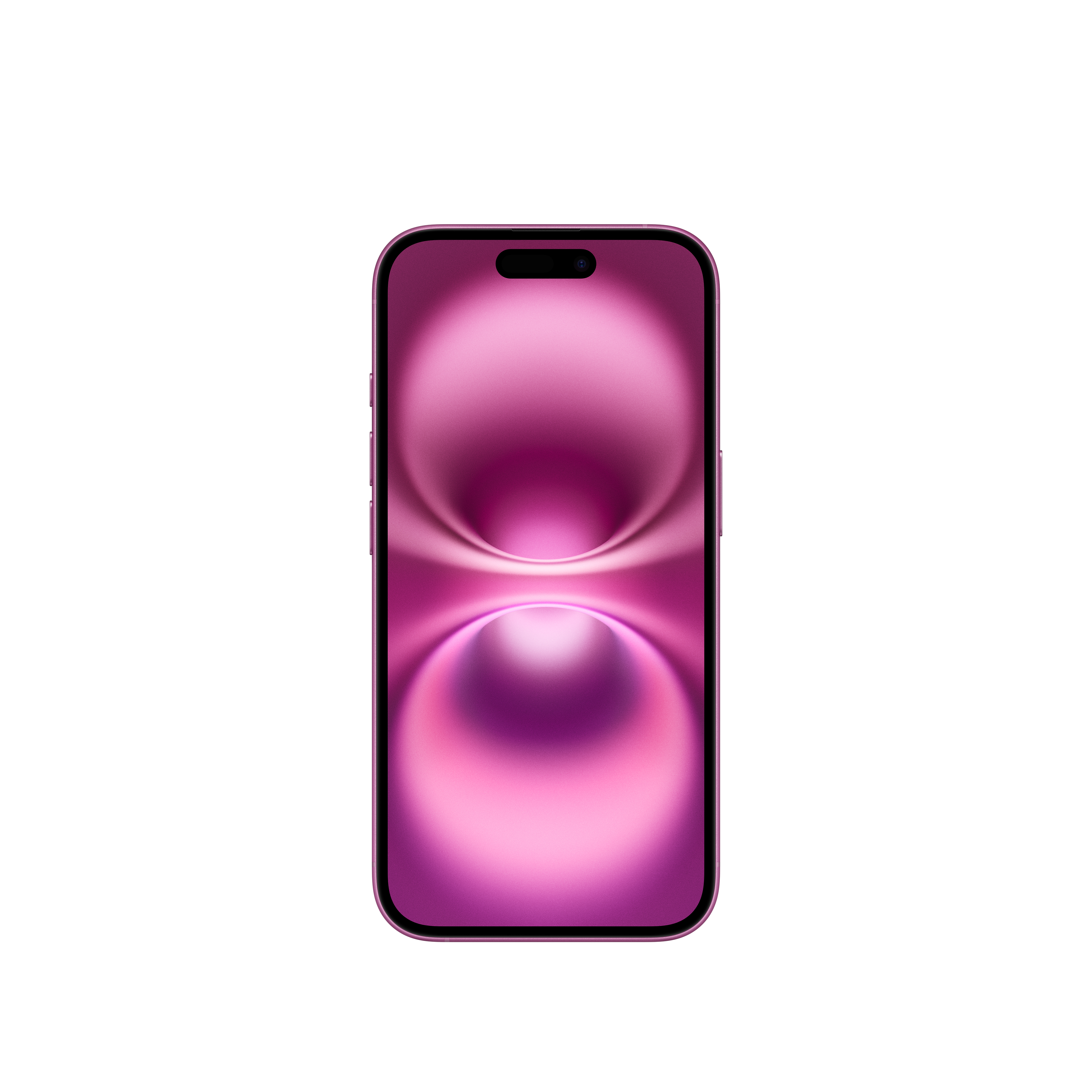 Rózsaszín iPhone rózsaszín képernyővel. Fehér háttér.