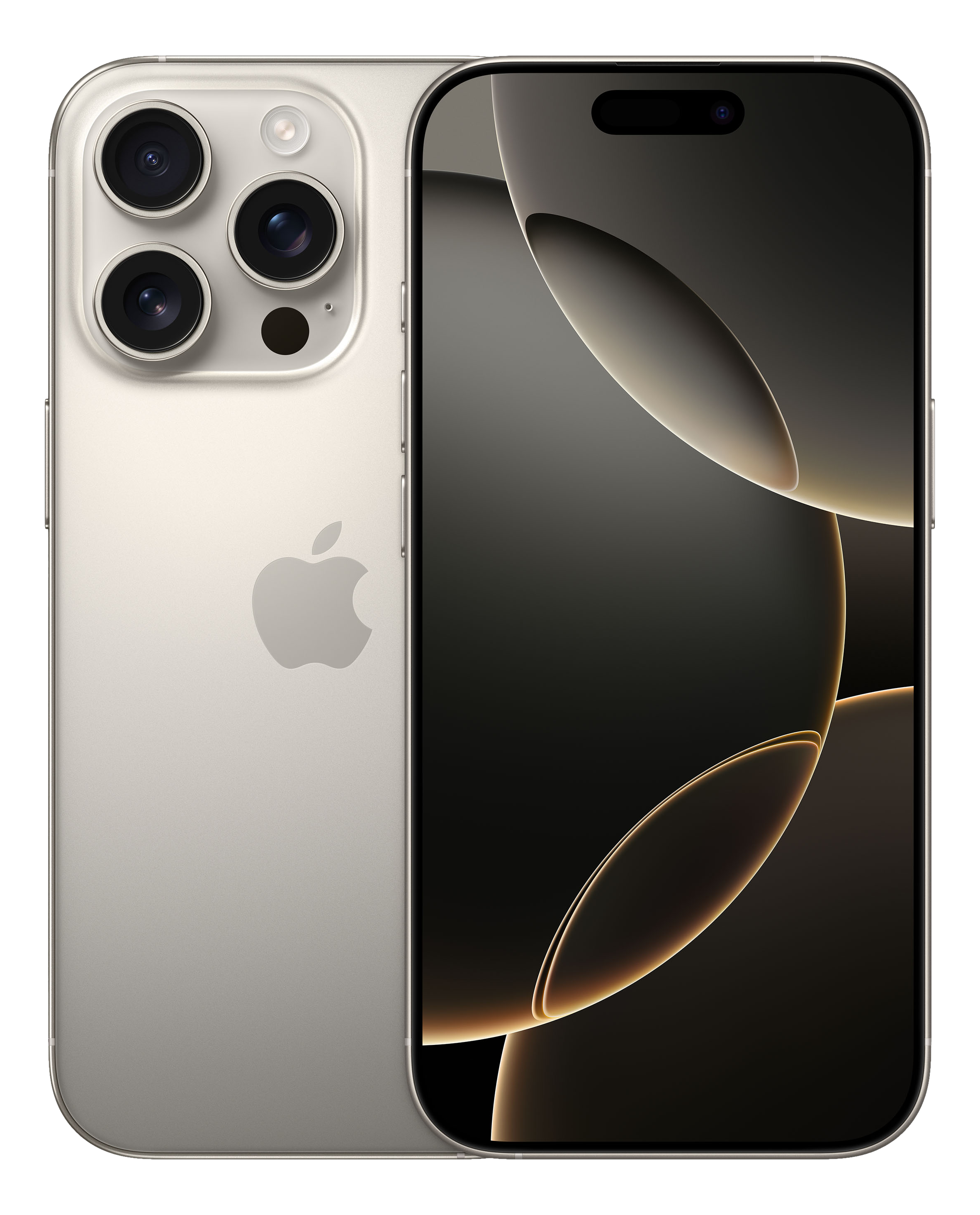 iPhone doré avec trois caméras arrière. Écran et fond noirs.