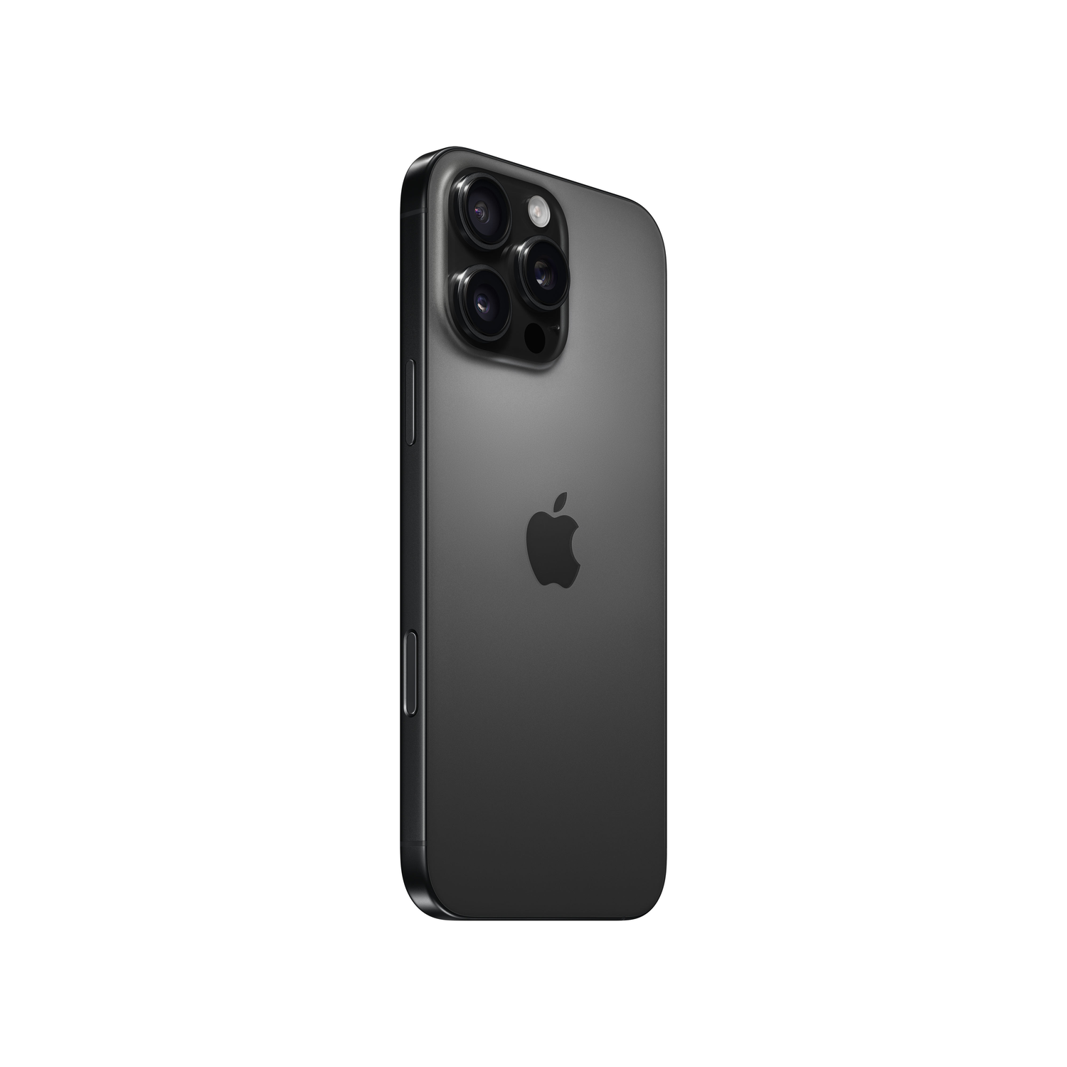 Zwarte iPhone, achteraanzicht, met cameramodule, Apple-logo, op witte achtergrond.