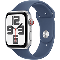 MediaMarkt APPLE Watch SE GPS + Cellular 44mm Denim Sport Band S/M Smartwatch Silver Aluminium aanbieding