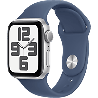 MediaMarkt APPLE Watch SE GPS 40mm Denim Sport Band M/L Smartwatch Silver Aluminium aanbieding