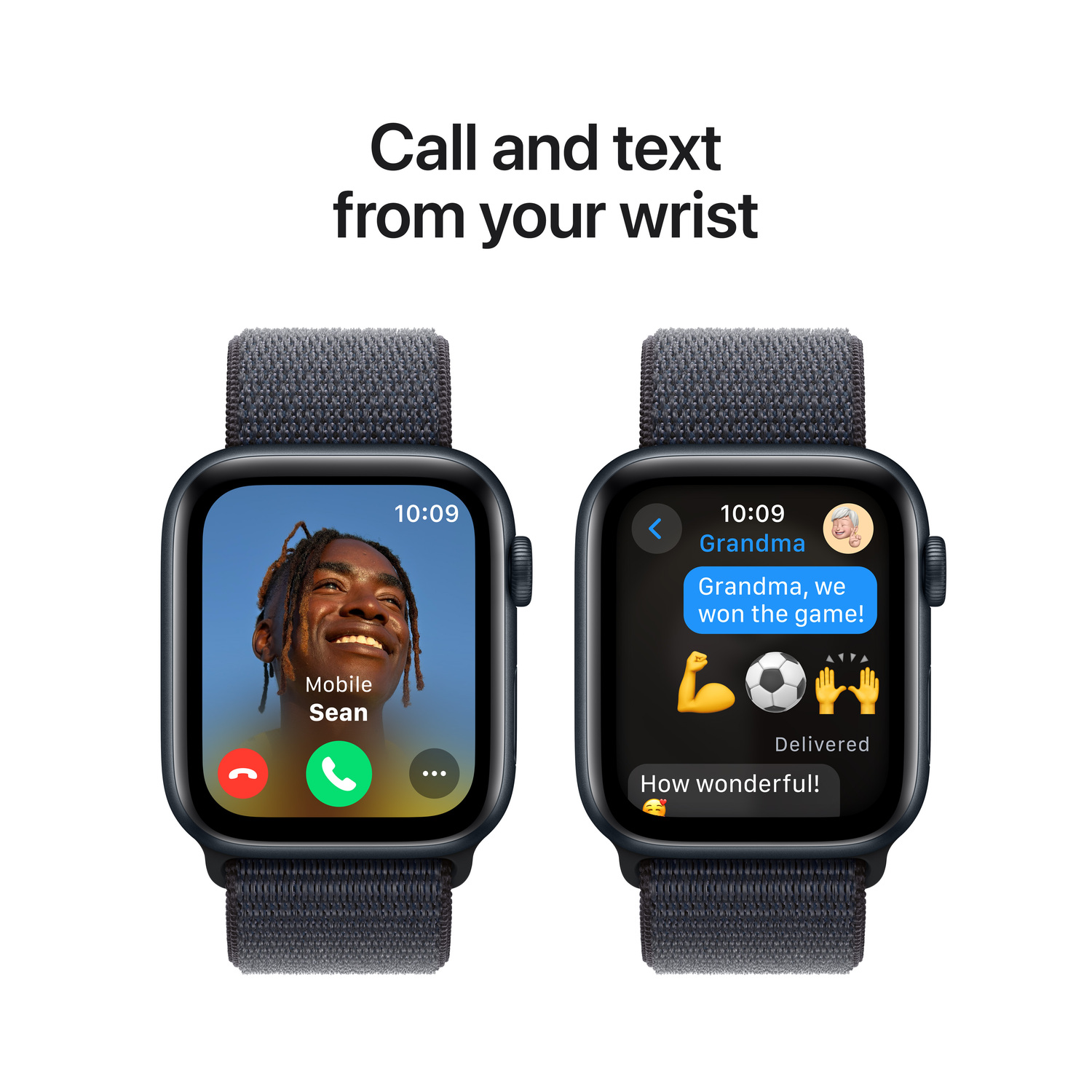 Apple Watch showing a call and text message interface.