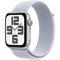 MediaMarkt APPLE Watch SE GPS 44mm Blue Cloud Sport Loop Smartwatch Silver Aluminium aanbieding