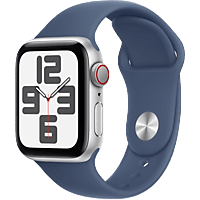 MediaMarkt APPLE Watch SE GPS + Cellular 40mm Denim Sport Band M/L Smartwatch Silver Aluminium aanbieding