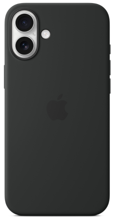 Czarny pokrowiec na telefon z logo Apple, o prostym i eleganckim designie, na białym tle.