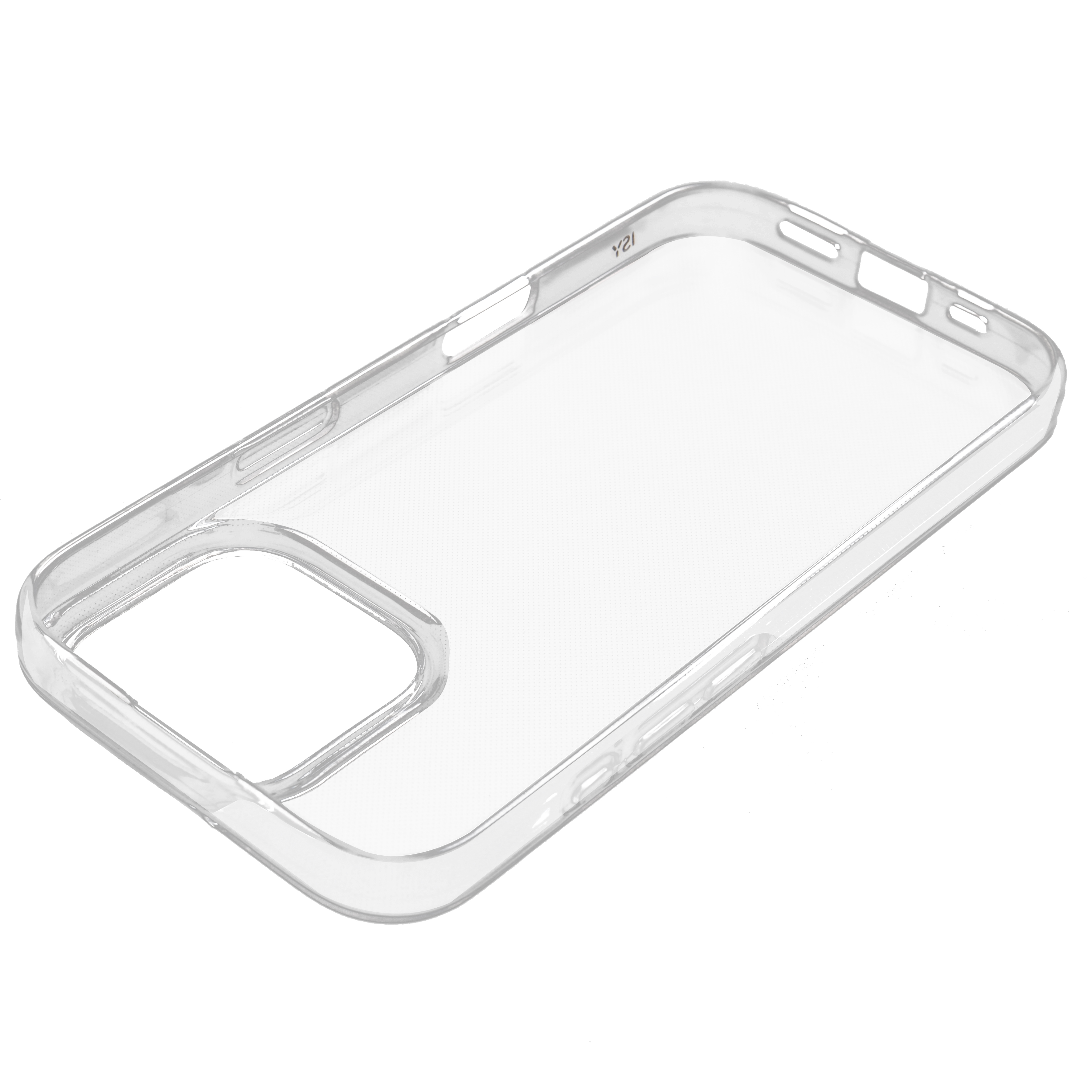 Una funda de teléfono transparente, que muestra la forma de un teléfono.