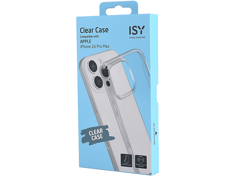 Funda móvil - ISY ISC 1047, Compatible con iPhone 16 Pro Max, Resistente a Golpes, Transparente